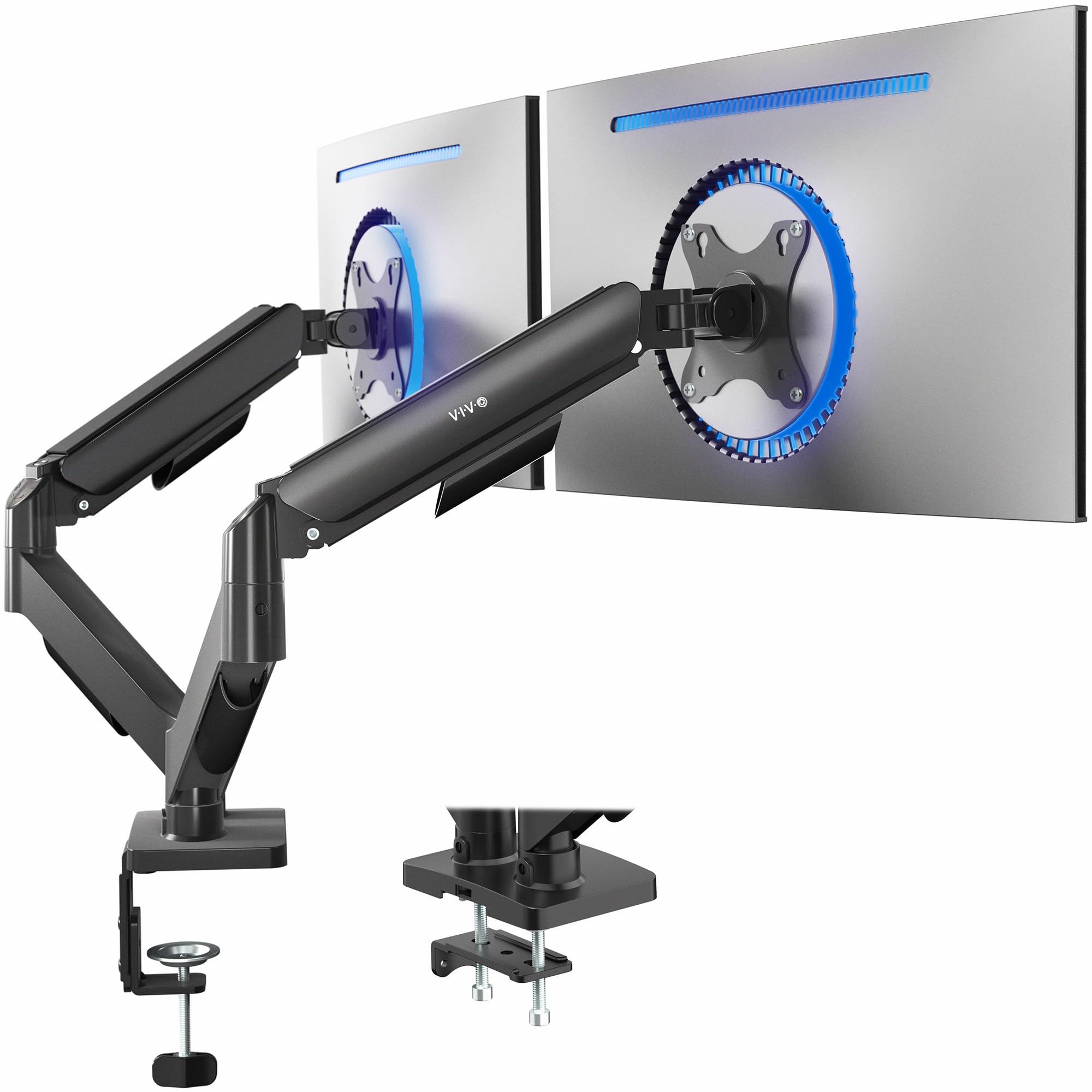 VIVO Dual Monitor up to 32 inches and 19.8 lbs per Screen, Pneumatic Arm Desk Mo