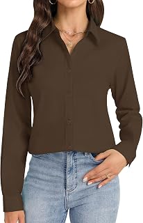 J.VER Chemise boutonnée à Manches Longues pour Femme - sans Plis - Extensible - Solide - pour Le Travail, café, XL