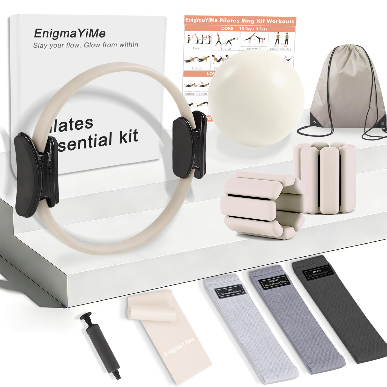 Pilates Ring Kit with Adjustable Ankle Wrist Weights, Resistance Bands, Ball, Pi
