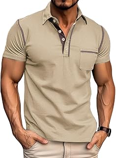 Men's Fashion Polo Shirts Classic Short Sleeve Lightweight Button Cotton T-Shirt Casual Golf Tee Tops with Pocket