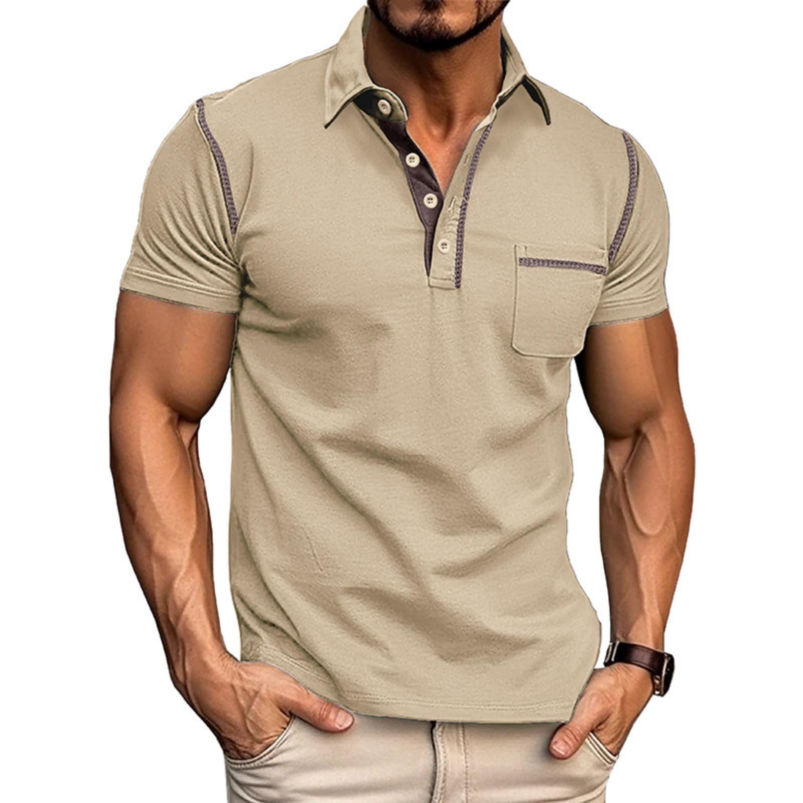 Men's Fashion Polo Shirts Classic Short Sleeve Lightweight Button Cotton T-Shirt