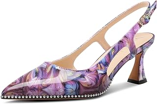 NobleOnly Women's Closed Toe Medium Kittens Heel Slingback Pumps Buckle Dress Casual Slip-on Shoes 6.5 cm Heels