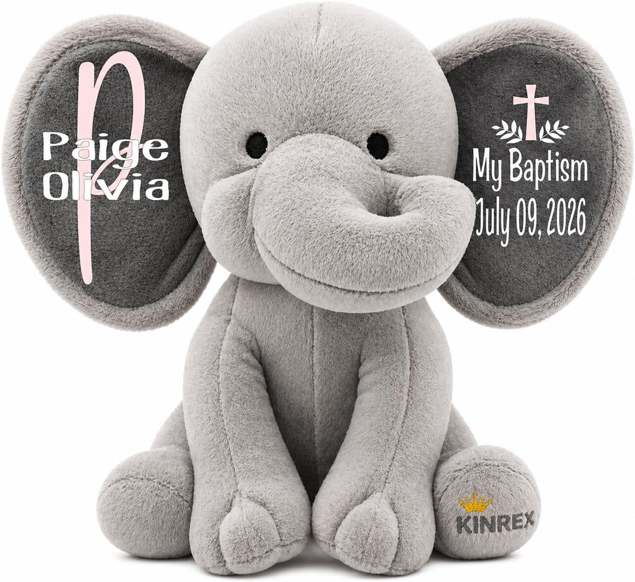 Personalized Elephant Stuffed Animal - Baptism Gifts for Girls, Boys, Babies, Ki