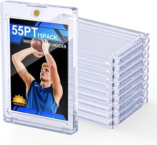 SAMYUCHO 55PT Magnetic Card Holder, 15 Packs Thick One Touch Card Holders | Thick Thickness Design, U-V Protection, Strong Magnetism, Clear Display Effect, Diamond Edge, Fit for Trading Sport Game Card