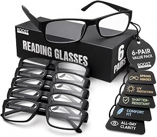 Boost Eyewear Reading Glasses, Traditional Black Frames, with Spring Loaded Hinges