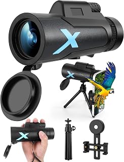 12x50 High Power HD Monocular Telescope with Phone Adapter & Tripod | Waterproof Compact Monocular for Bird Watching, Hiking, Camping - Clear Low Light Vision