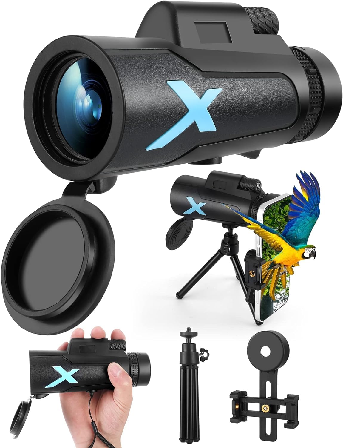 12x50 High Power HD Monocular Telescope with Phone Adapter & Tripod | Waterproof