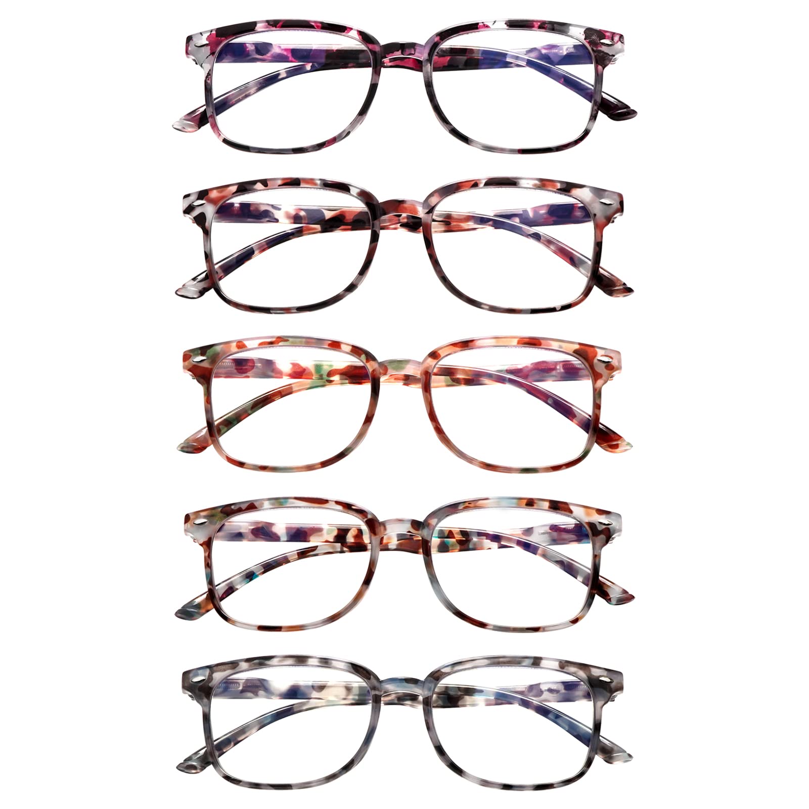 ZONLON 5 Pack Reading Glasses for Women - Anti Blue Light Blocking with Spring H