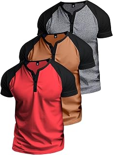 3 Pack Mens Summer Short Sleeve Henley Short Sleeve T Shirts Casual Vacation Beach Sports Athletic Outdoor Camping