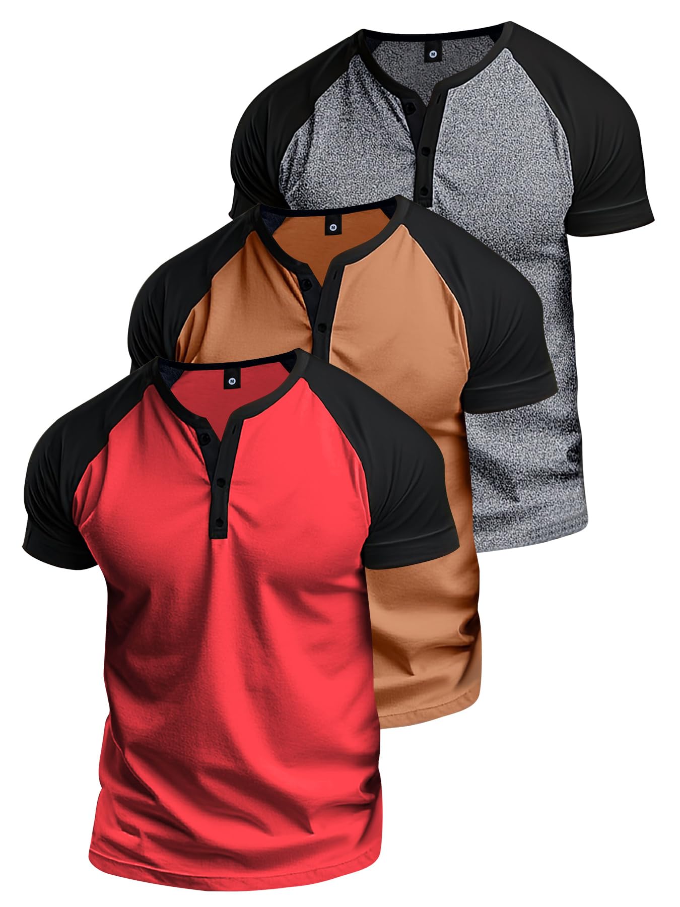 3 Pack Mens Summer Short Sleeve Henley Short Sleeve T Shirts Casual Vacation Bea