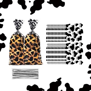 50pcs Cow Print Cellophane Bags Farm Animal Candy Bags Heat Sealing Western Farm Animal Theme Birthday Party Treat Bags