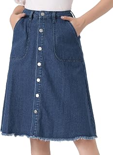 Allegra K Women's Denim Skirt Knee Length A Line Buttons