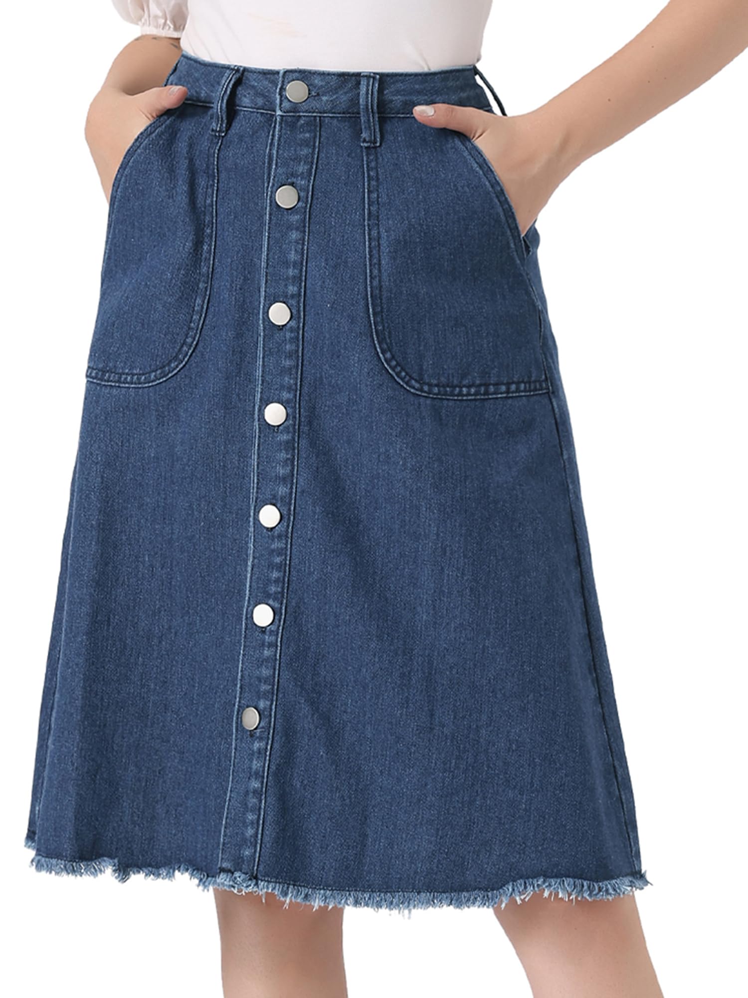 Allegra K Women's Denim Skirt Knee Length A Line Buttons