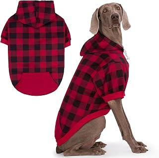 EXPAWLORER Plaid Dog Hoodie - British Style Warm Dog Sweater Shirt with Leash Hole,Pitbull Clothes Outfits,Winter Coat Apparel for All Breeds Puppy Girl Boy-Cat Apparel,Buffalo Check Large
