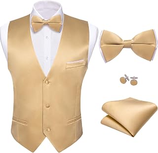 Barry.Wang Men's Formal Business Suit Vest V-Neck Slim Fit Casual Plain Vest Bow Tie Set for Wedding Party Tuxedo