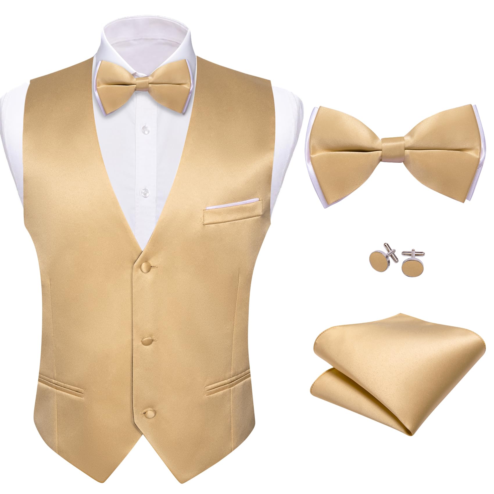 Barry.Wang Men's Formal Business Suit Vest V-Neck Slim Fit Casual Plain Vest Bow