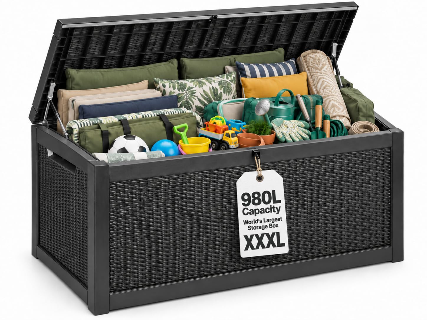 Alfresia 980L Garden Storage Box – Large Rattan Effect Outdoor Cushion Storage B