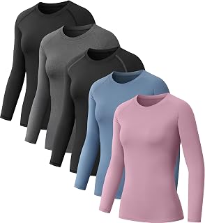 5 Pack Women's Compression Shirts Long Sleeve for Workout & Baselayer