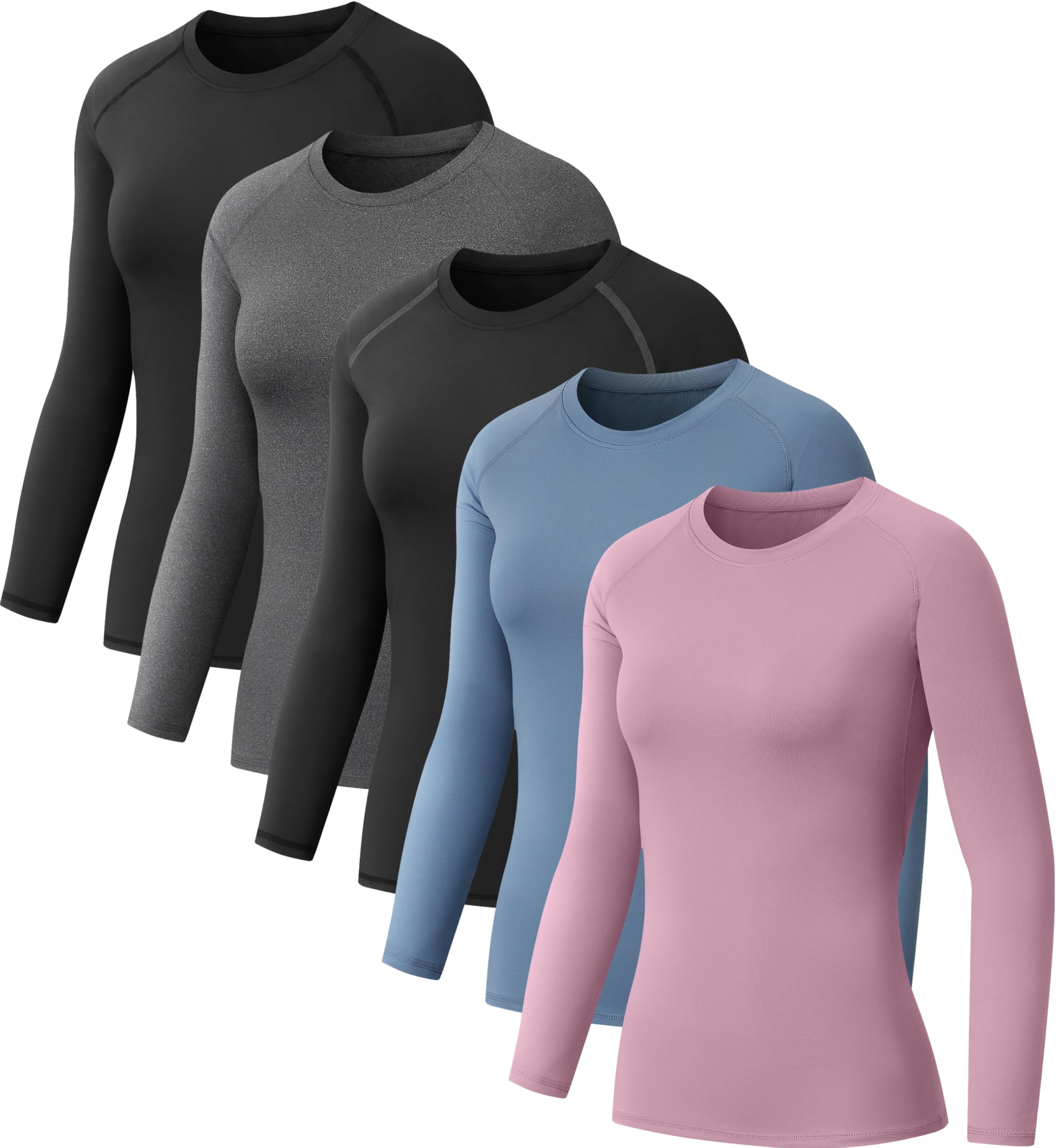5 Pack Women's Compression Shirts Long Sleeve for Workout & Baselayer