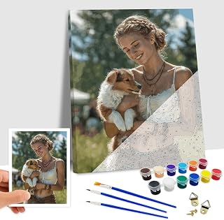 Takuno Personalised Paint by Numbers for Adults Canvas Personalised Photo with Frame Custom Painting by Numbers Kit Gifts for Home Wall Decor Valentines Birthday Children Partner Family Pets