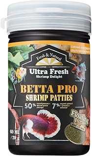 Ultra Fresh Betta Fish Food, Betta Pro Shrimp Patties, 50% Sword Prawns + Akiami Paste Shrimps, All Natural Protein, Rich in Vitamins, Healthy Development and Cleaner Water 0.7 oz