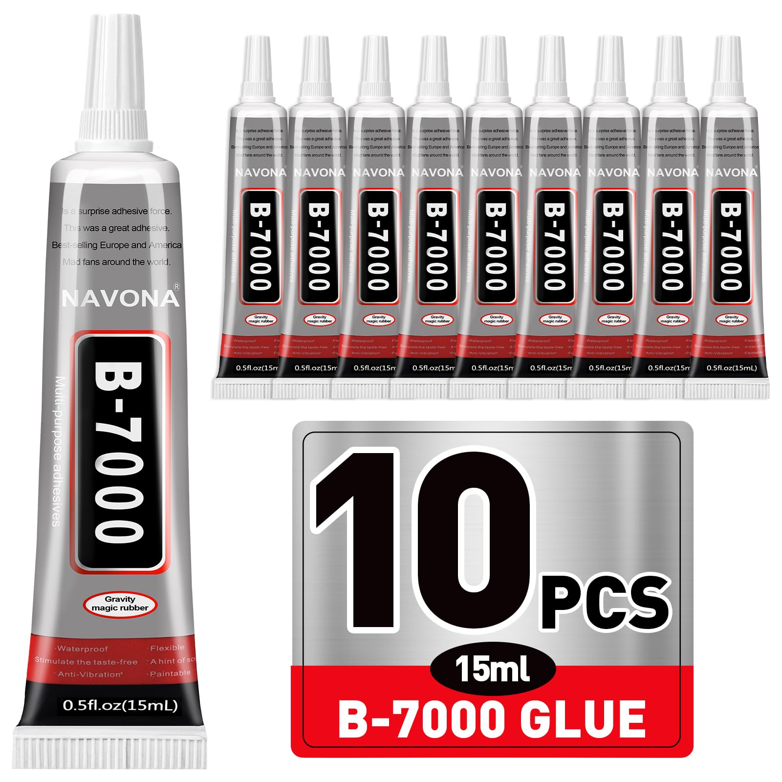 10 PCS 15ml B7000 Rhinestone Glue Clear with Precision Tip, Bedazzling Glue, Mul