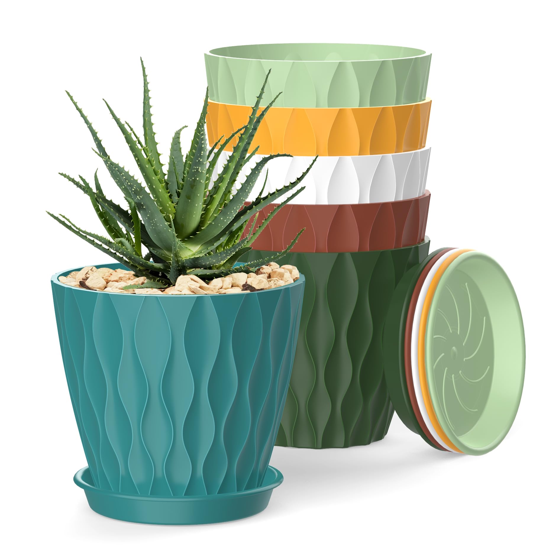 SQKH 4 Inch Plant Pots, 6 Pack Indoor Flower Pots, Planters with Drainage Holes 