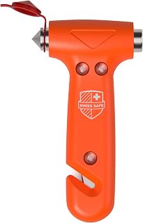 Swiss Safe Car Safety Hammer Window Breaker Tool with Seatbelt Cutter | 5-in-1 Emergency Escape Tool with Glass Hammer &amp; Seatbelt Cutter- Glows for Truck &amp; Car Safety, Essentials &amp; Accessories