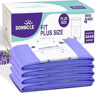 SOHBCLE Diaper Pail Refill Bags Compatible with Dekor Plus 4 Pack Refills | Diaper Pail Refills Extra 14% Length,Holds up to 3248 Diapers,Extra 30% Thick Powerful Odor Eliminate Lavender Scent for Baby