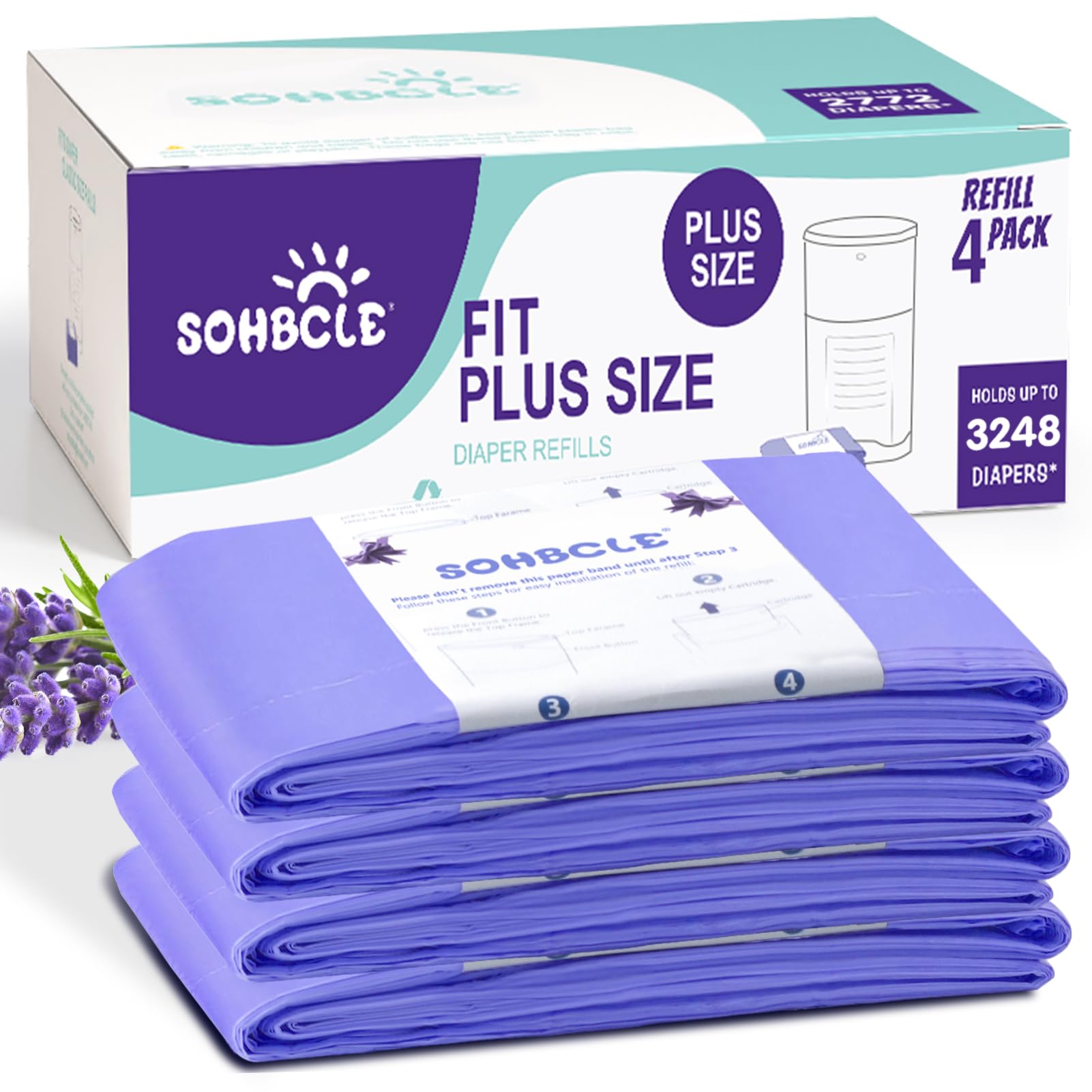 SOHBCLE Diaper Pail Refill Bags Compatible with Dekor Plus 4 Pack Refills | Diap