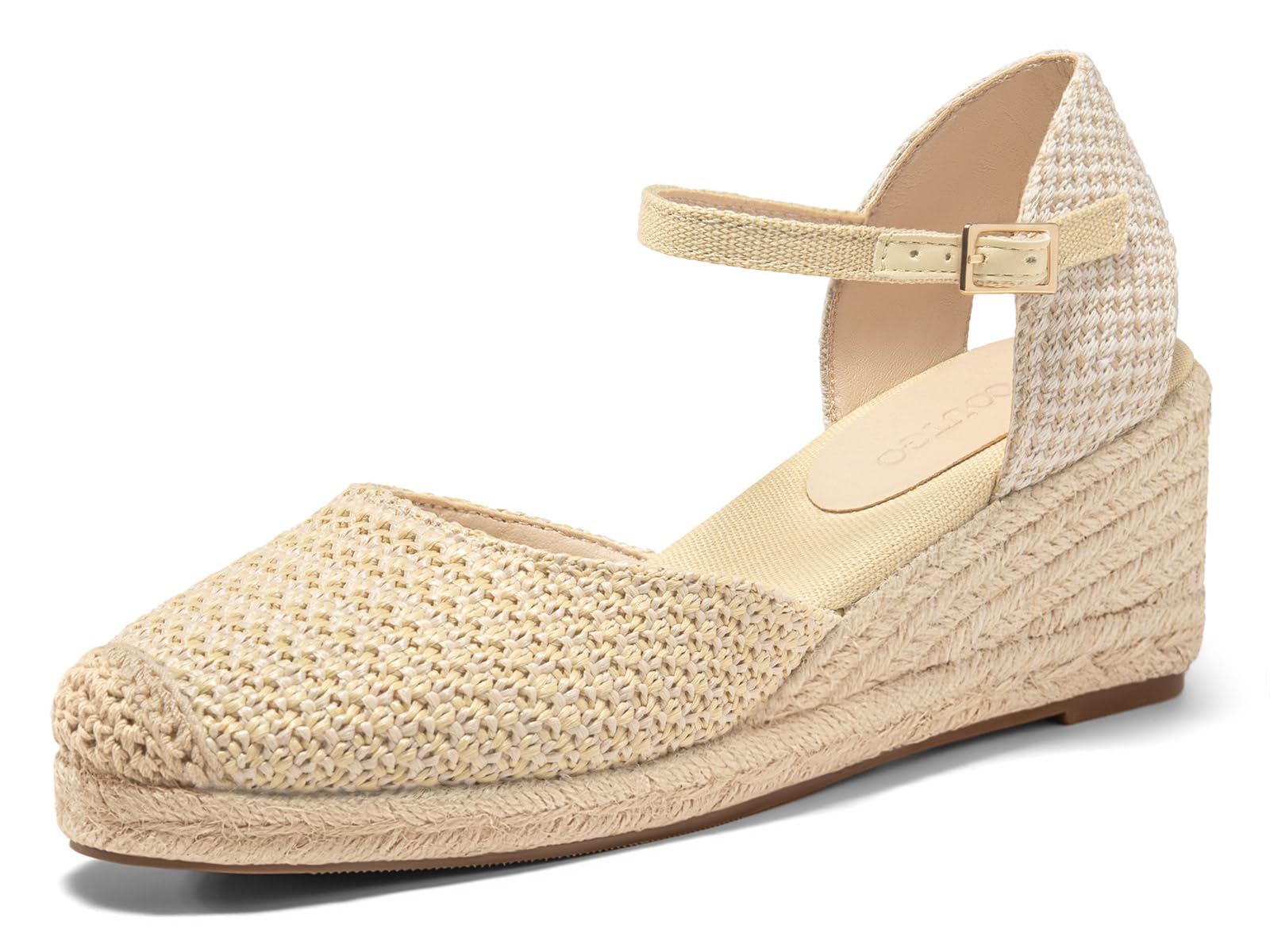 Coutgo Womens Platform Wedge Sandals Espadrilles Raffia Closed Toe Heels Ankle B