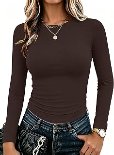 Zeagoo Womens Long Sleeve Slim Fit Going Out Tops Round Neck Shirts