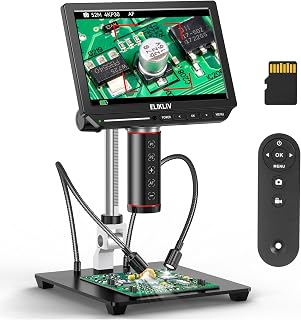 Elikliv Autofocus 4K Digital Microscope EM4K-AF, 8" Soldering Microscopes | 2000X 52MP Coin Magnifier, HDMI Scope, IPS Screen, 10“ Stand, Side Lights, Grid Line, 16G, For Coin Inspection & Watchmaking