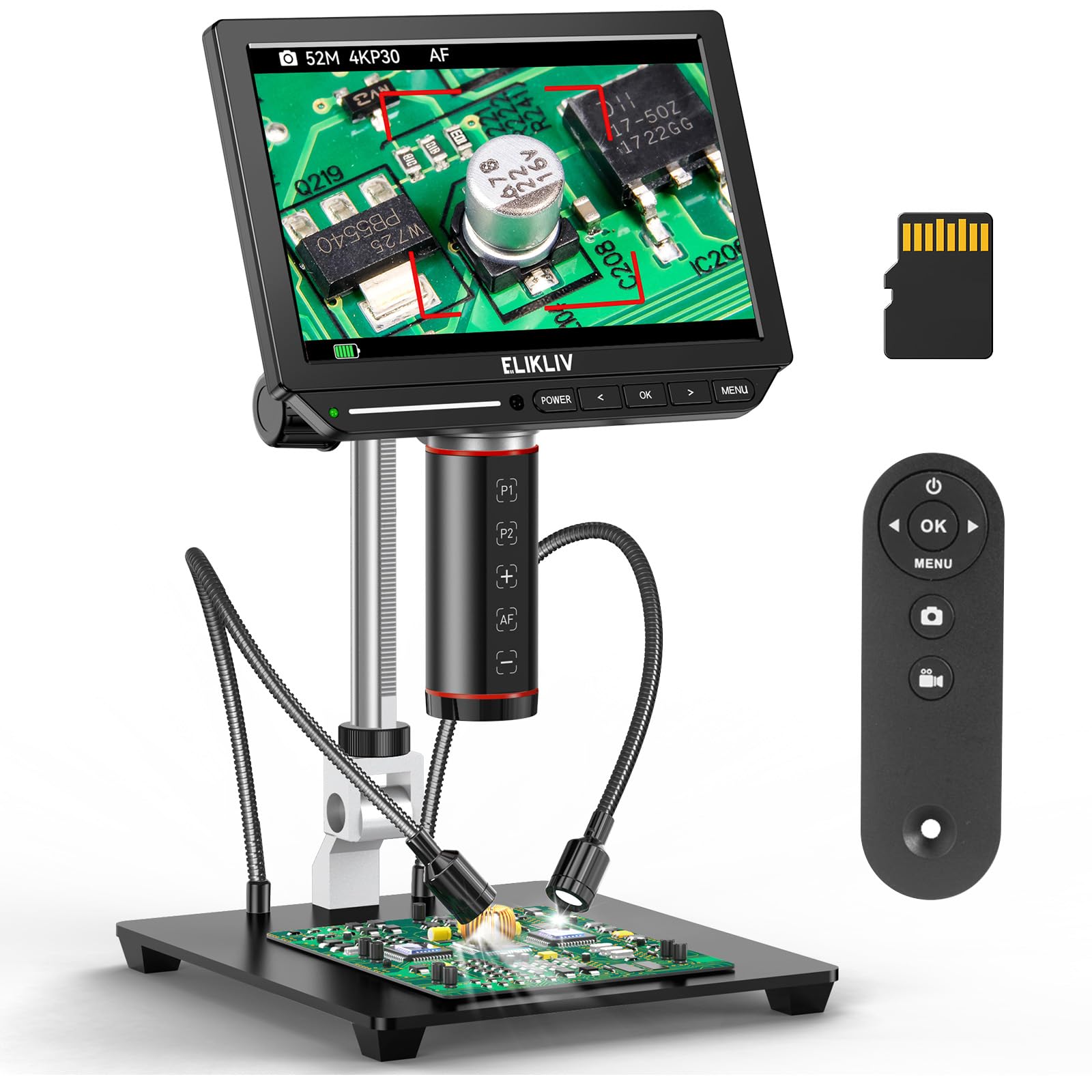 Elikliv Autofocus 4K Digital Microscope EM4K-AF, 8" Soldering Microscopes | 2000