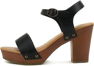 Soda Chivas ~ Women's Bold Buckles Studded Wedge Sandal