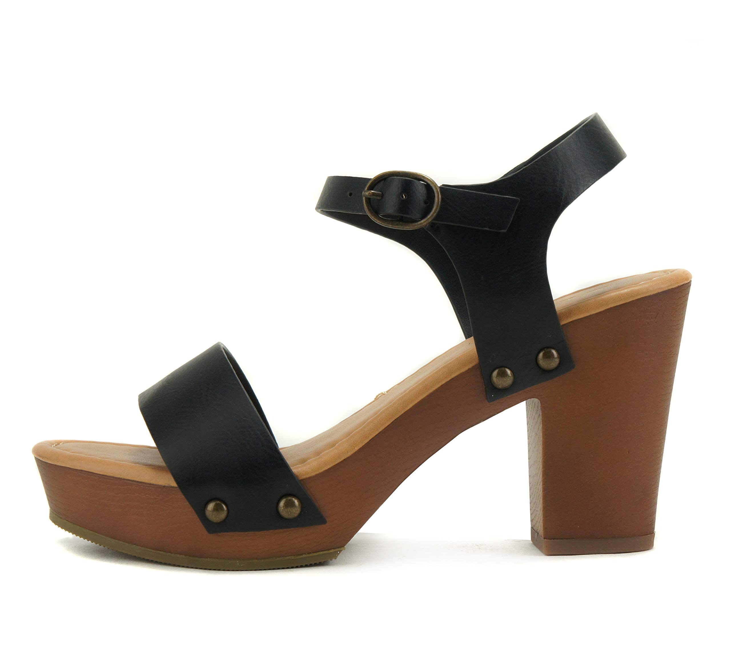 Soda Chivas ~ Women's Bold Buckles Studded Wedge Sandal