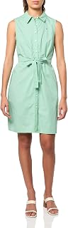 Tommy Hilfiger Women's Sleeveless Collared Button Front Tie Waist Mini Shirt Dress Casual Dress
