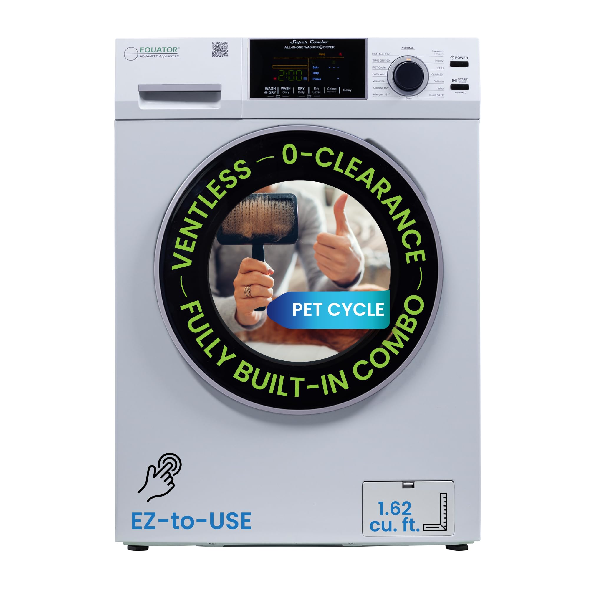 Equator All-in-one Washer Dryer Ventless FULLY BUILTIN 0-CLEARANCE 1.62cf/15lbs 