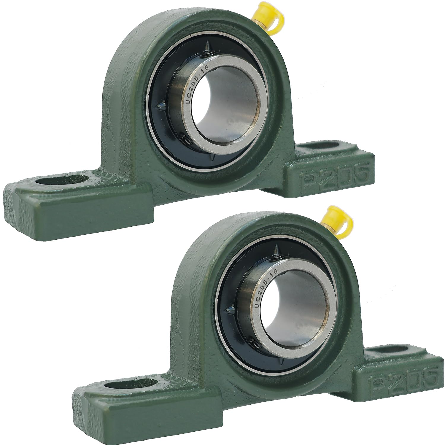2 Pack UCP205-16 Pillow Block Mounted Ball Bearing - 1" Bore - Solid Cast Iron B