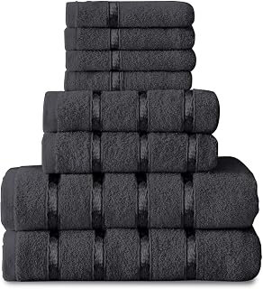 GC GAVENO CAVAILIA 8 Piece Egyptian Cotton Towels - Quick Dry Highly Absorbent Bathroom Towel Bale - (4 Face Towel + 2 Hand Towel + 2 Bath Towel) - Charcoal