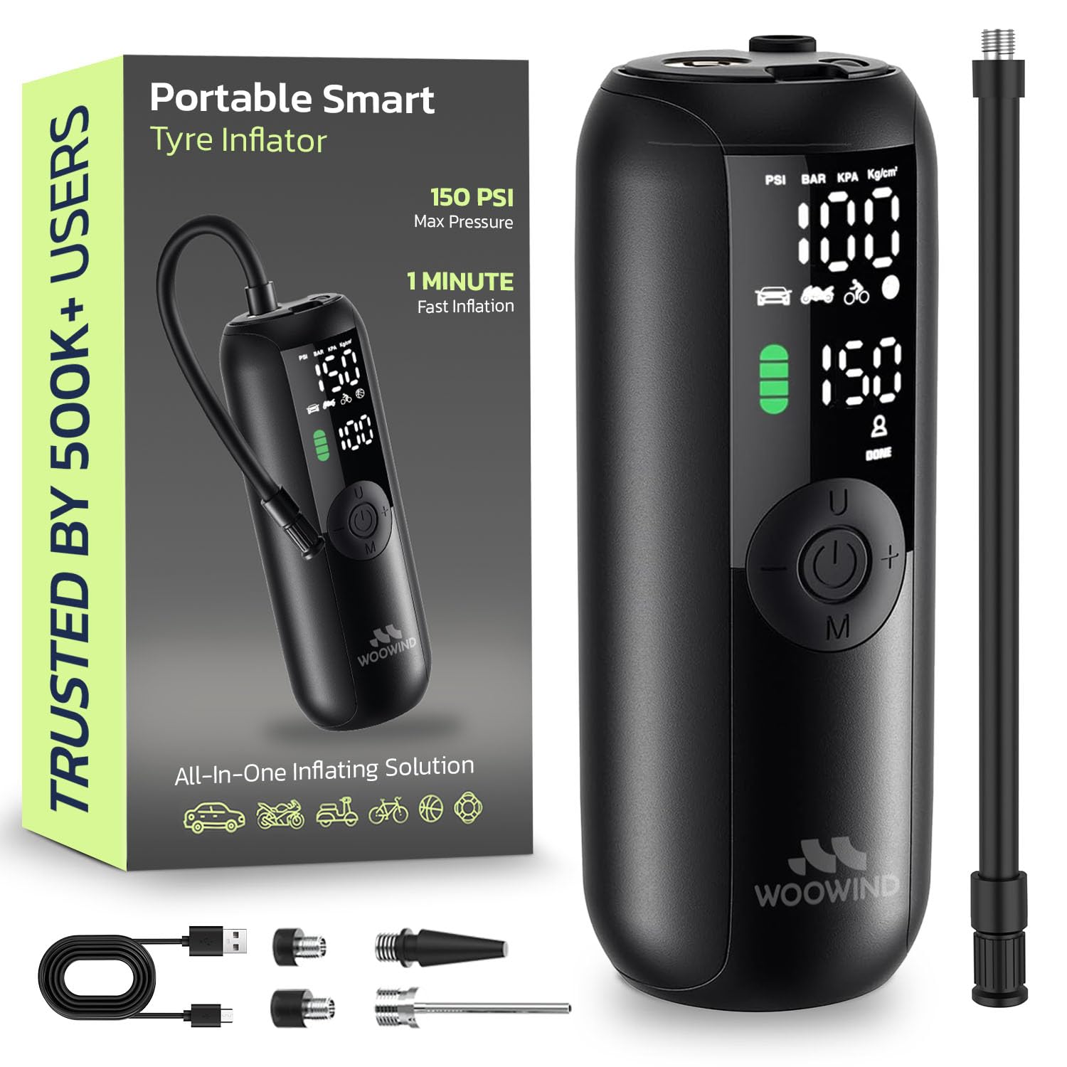 Woowind Bike Pump, Electric Pump for Bikes, Cars, Motorcycles, 10.3 BAR | Tyre I