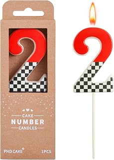 PHD CAKE 2.76 Inch Number 2 Racing Modern Birthday Candles, Red, Black and White Stripes Number Candles, Cake Number Candles, Party Celebration, Style Candle