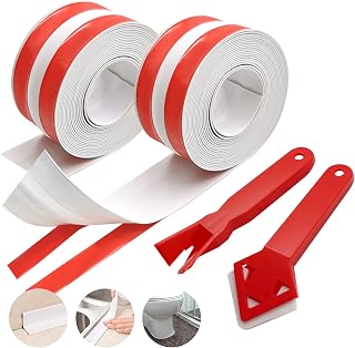SNAILGARDEN 2 Rolls Bath Sealant Strip, Acrylic Adhesive Caulk Strip with 2-Strips Tapes, Waterproof Sealant Tape with 2Pcs Caulking Tools for Bathroom,Kitchen,Toilet,Wall Corner