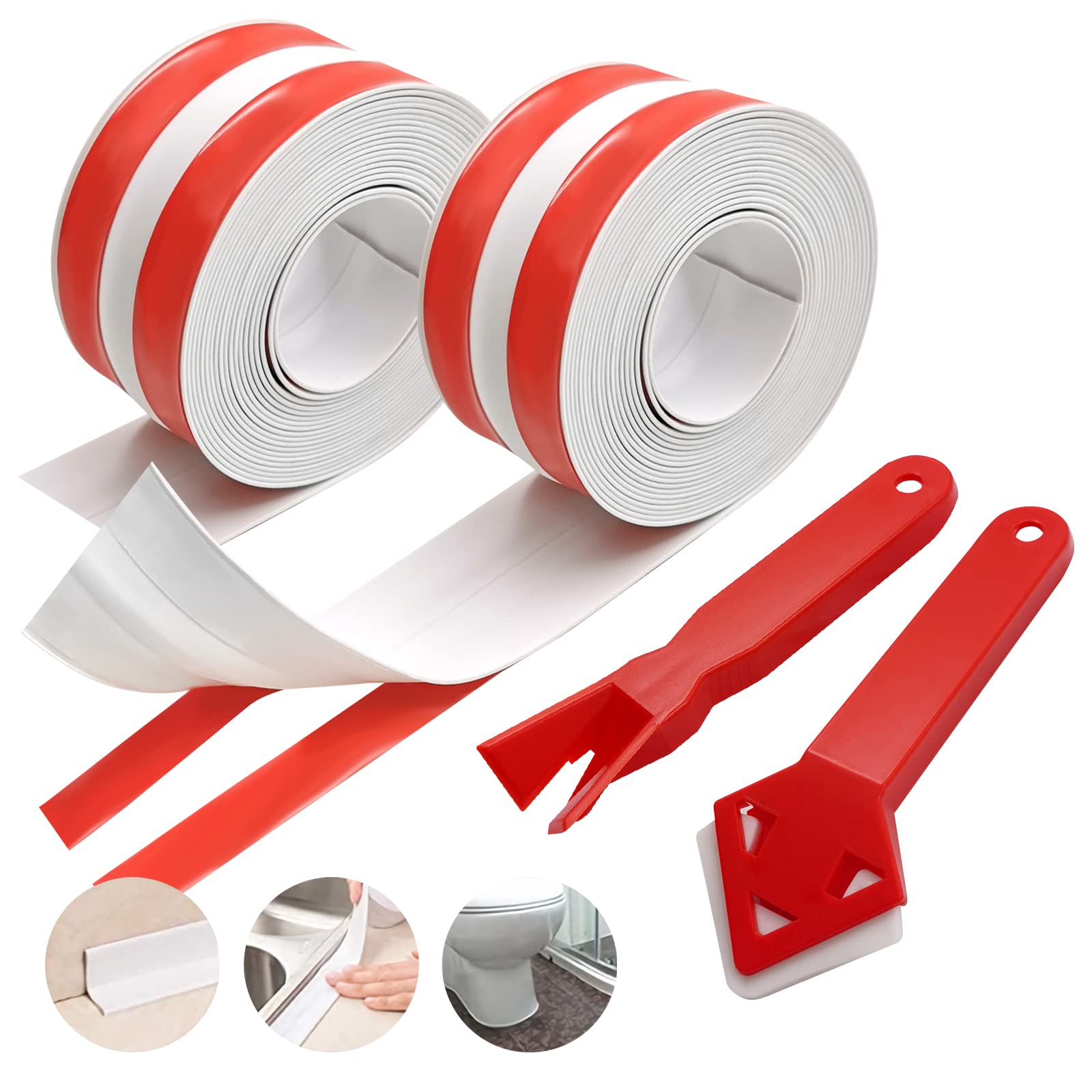 SNAILGARDEN 2 Rolls Bath Sealant Strip, Acrylic Adhesive Caulk Strip with 2-Stri