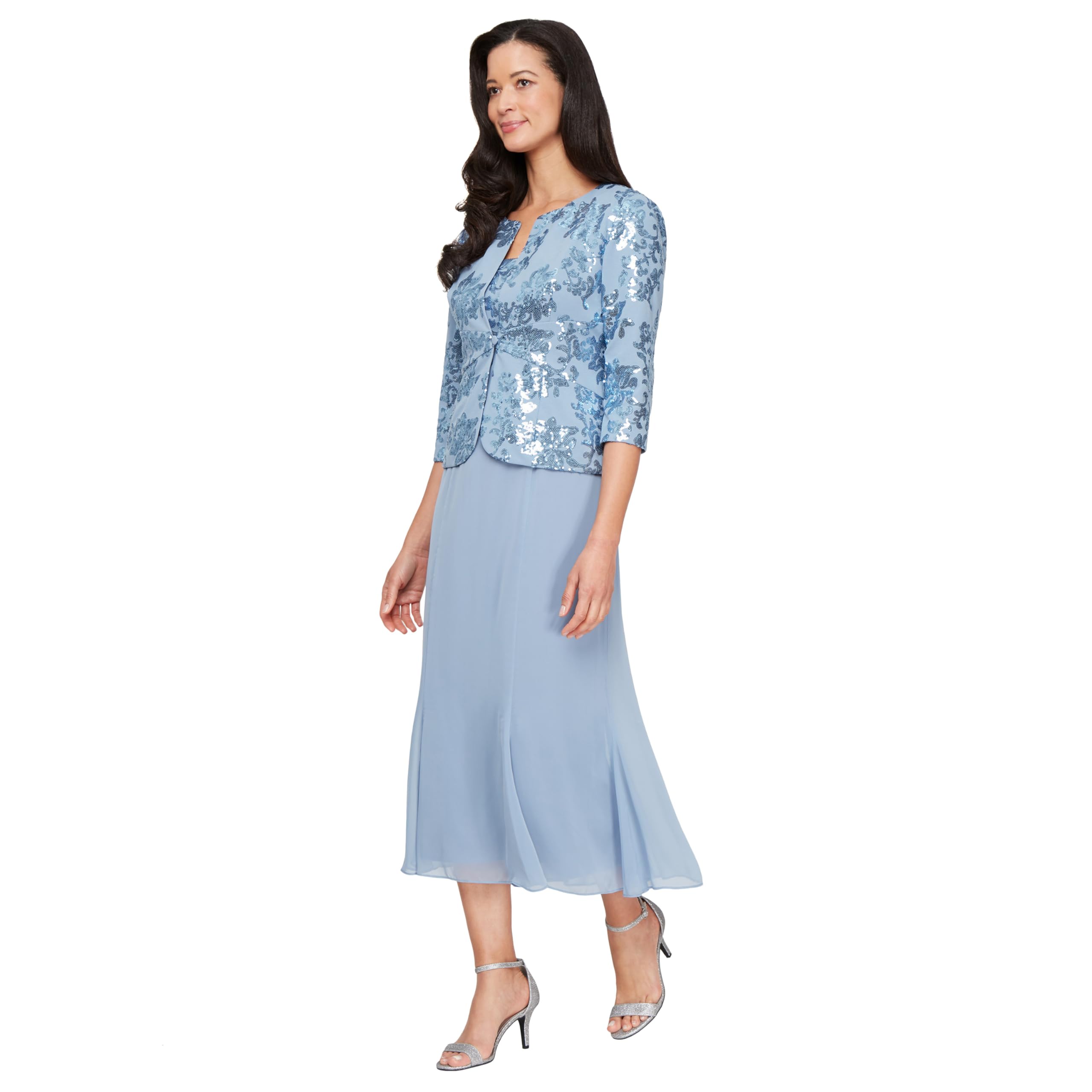Alex Evenings Plus Size Tea Length Open Front Jacket Dress for Special Occasions