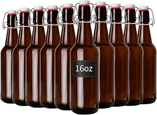 Zelomithe 16oz Amber Glass Bottles with Airtight Rubber Seal Flip Caps (10 Pack),Swing Top Glass Bottles for Home Brewing, Kombucha, Beverages, Oil, Vinegar, Vanilla Extract,Water, Soda, Kefir