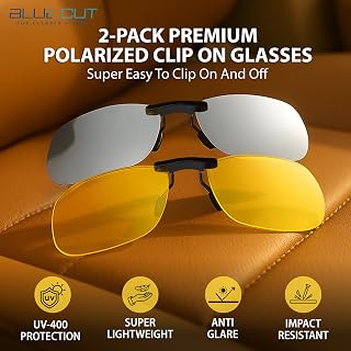 BLUE CUT Clip on Polarized Night Vision, Driving Sunglasses UV 400 Blocker To Wear Over Prescription Glasses