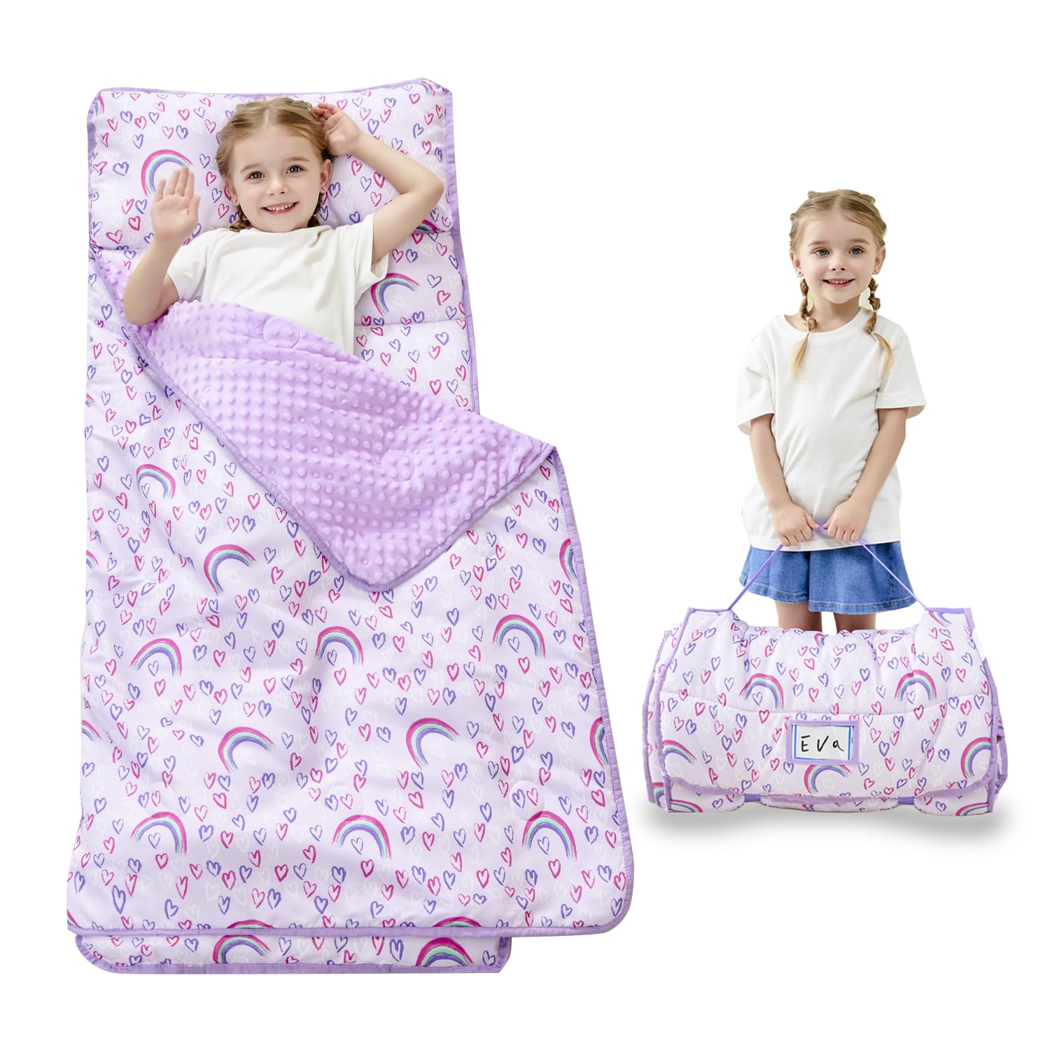 Lasoftan Toddler Nap Mat with Pillow and Blanket, Extra Large Rolled Napping Mat