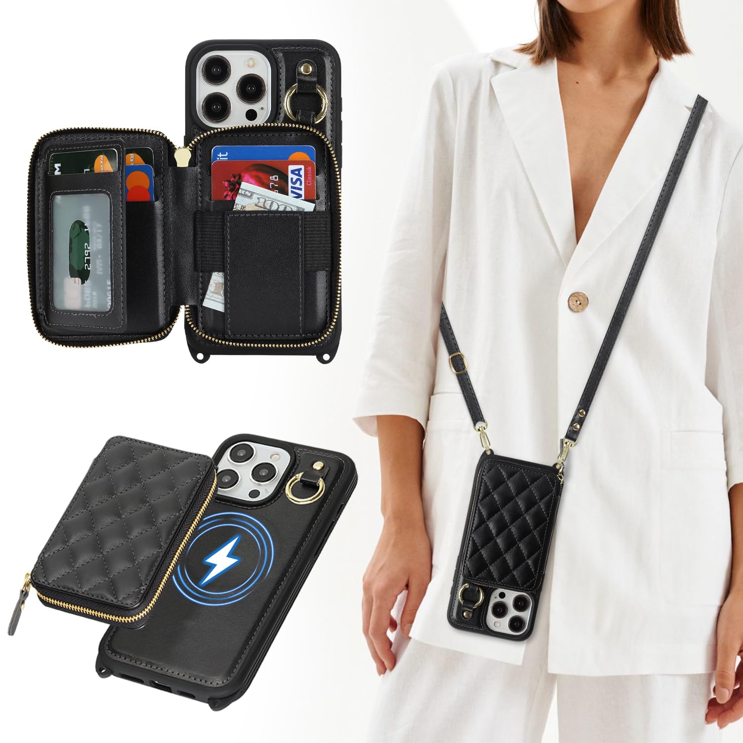 Cavor Custodia a portafoglio per iPhone 13 Pro Max con porta carte per donne e u