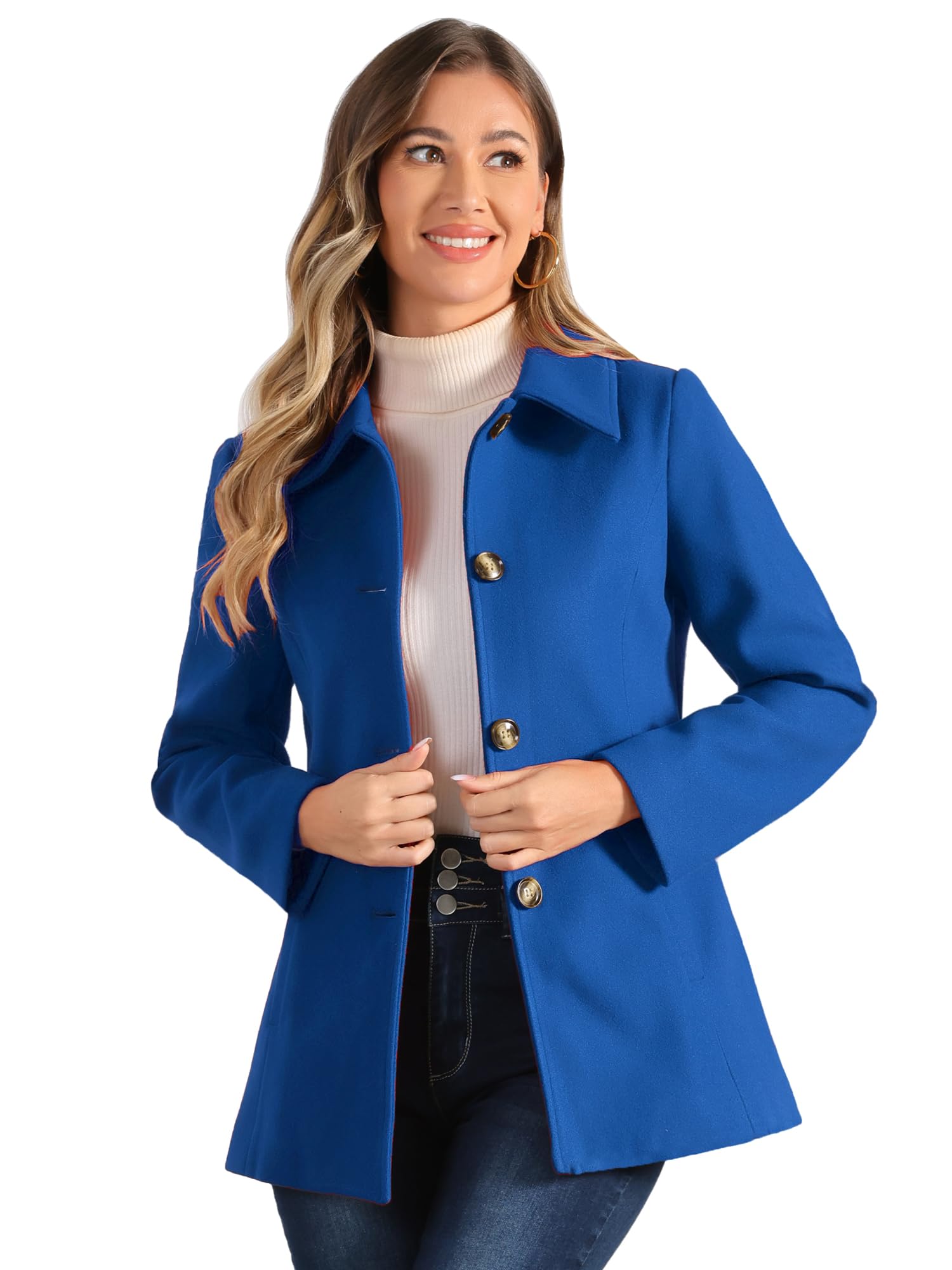 Allegra K Single Breasted Coat Jacket A-Line Women